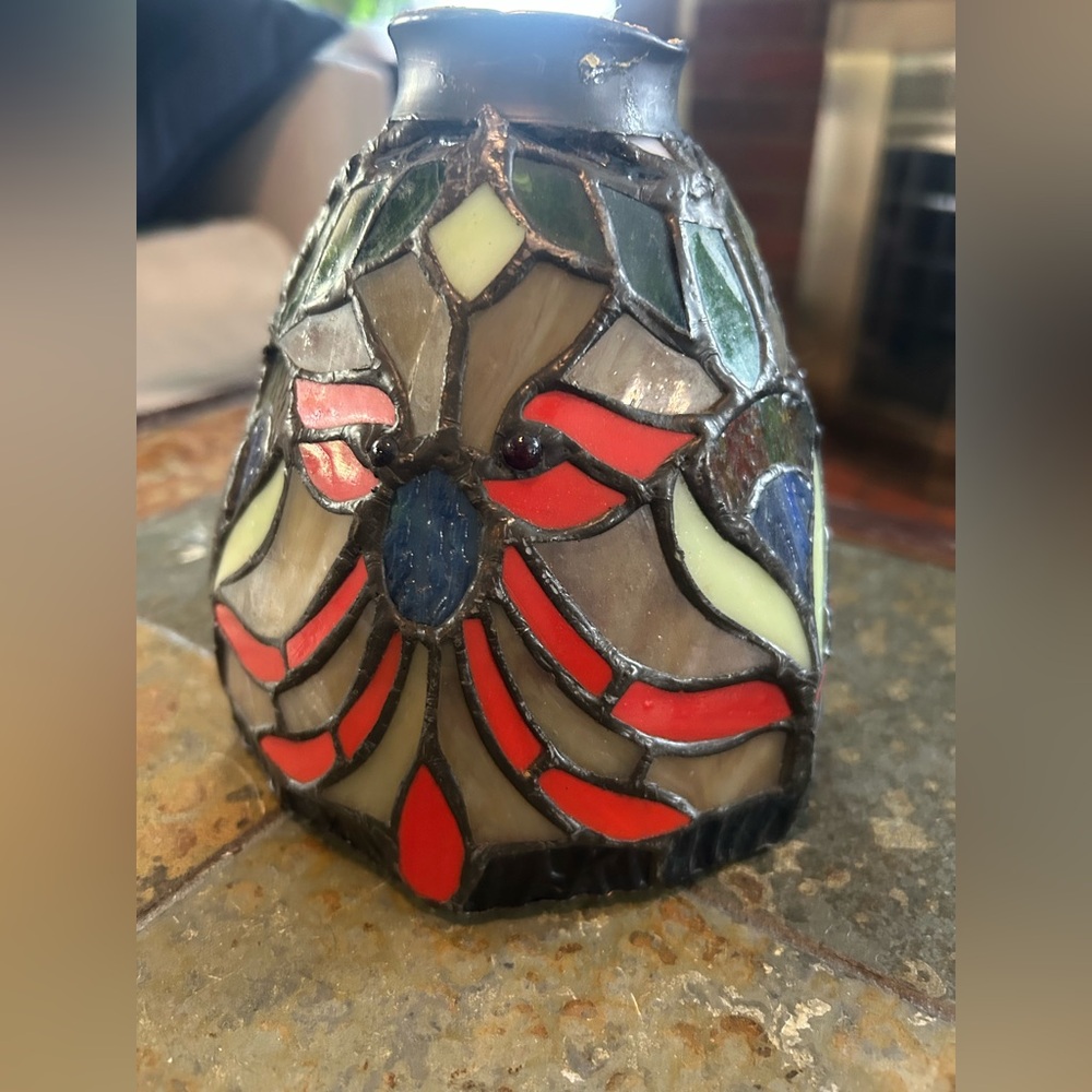 Real Stained Glass Lampshade with Red and Blue Accents